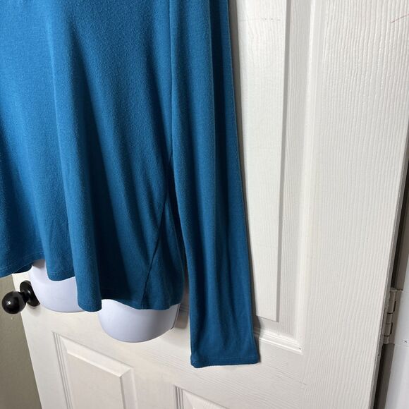 Liz Claiborne LG Teal Long Sleeve Pajama Top Satin Trim Button Front PL Petite L - Picture 3 of 6